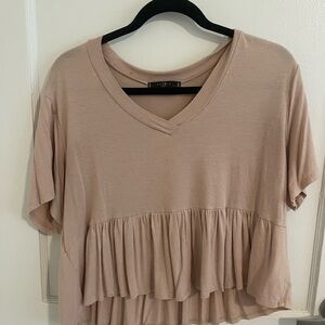 Women's Beige V-Neck Ruffle Top